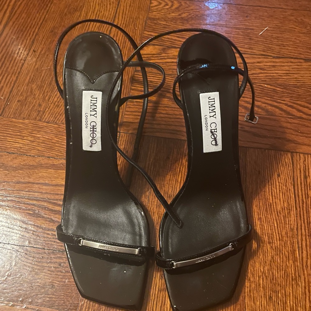 Jimmy Choo black patent leather sandals